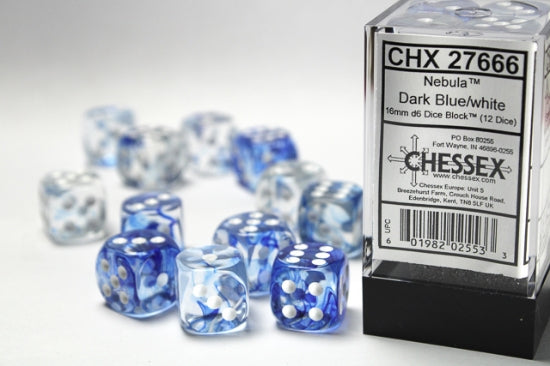 Chessex Nebula Dark Blue/white Dice Set Includes 12 Dice – D6 – 16mm
