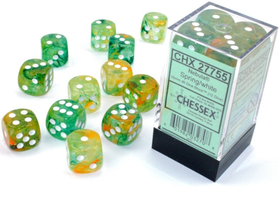 Chessex Nebula Spring/white Dice Set Includes 12 Dice – D6 – 16mm