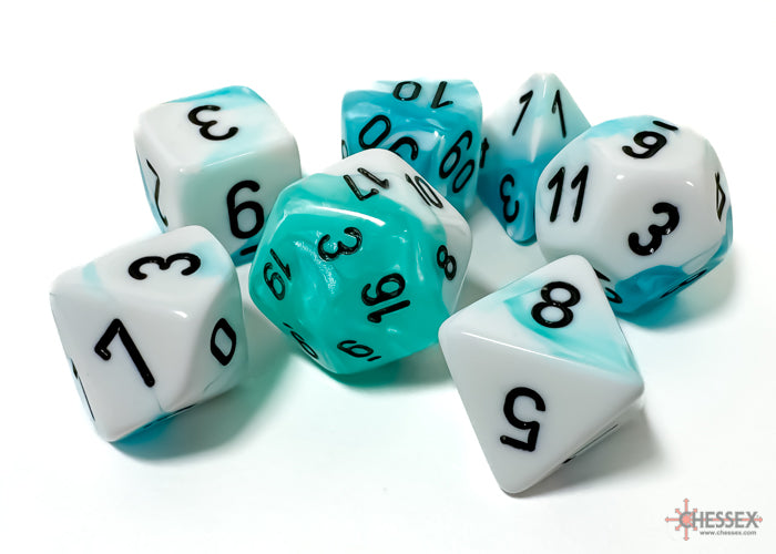 Chessex Gemini Teal-White/Black Polyhedral 7-Die Set