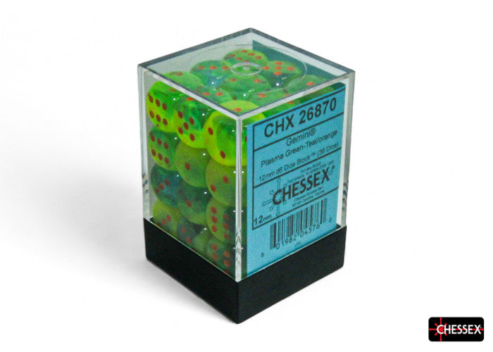 Chessex Gemini Plasma Green-Teal/orange 36 Dice – D6 – 12mm
