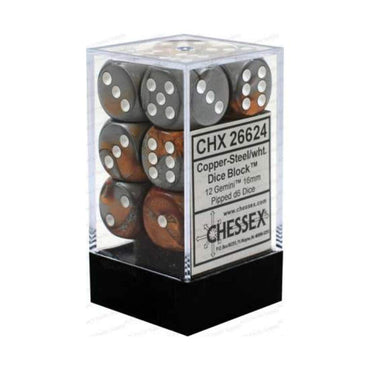 Chessex Gemini Copper-Steel/white Dice Set Includes 12 Dice – D6 – 16mm