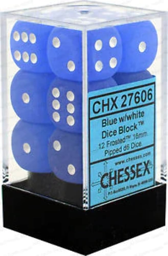 Chessex Frosted Blue/white Set Includes 12 Dice – D6 – 16mm