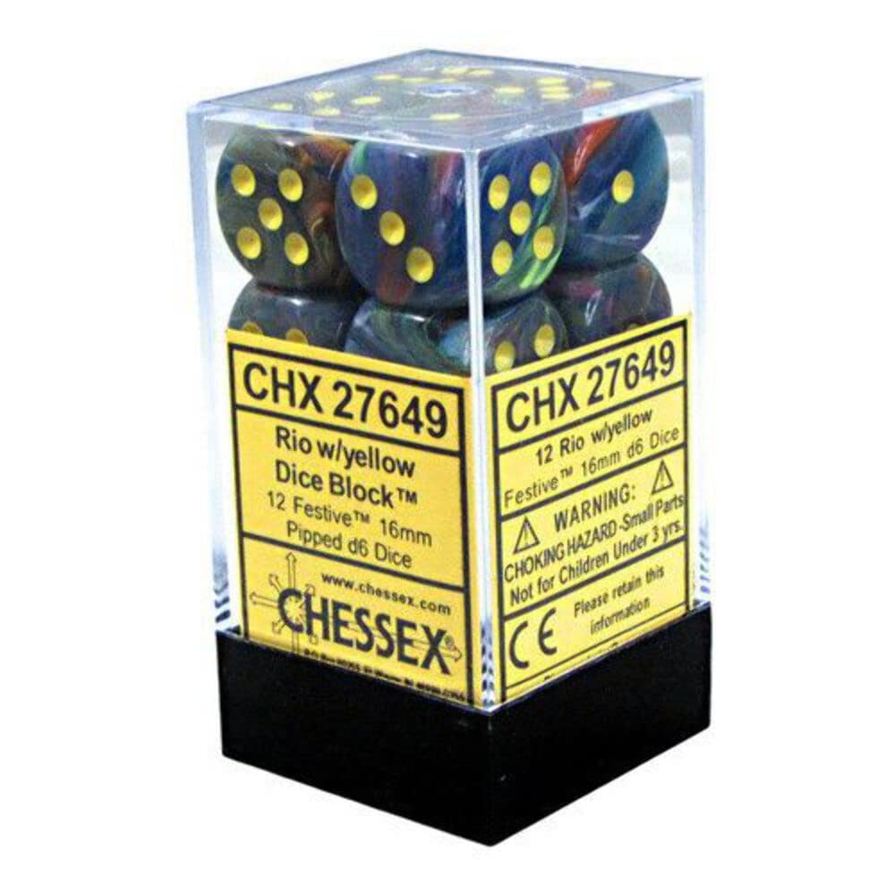 Chessex Festive Rio/yellow Dice Set Includes 12 Dice – D6 – 16mm