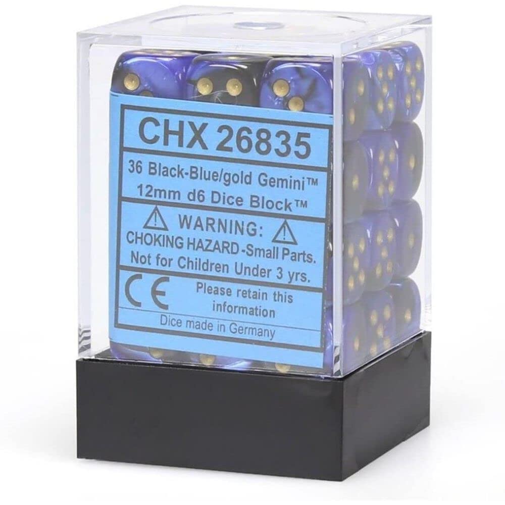 Chessex Gemini Black Blue/Gold 36 Dice – D6 – 12mm