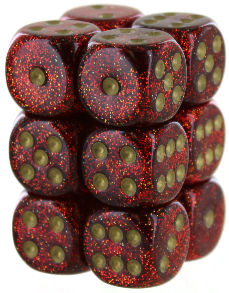 Chessex Glitter Ruby/gold Set Includes 12 Dice – D6 – 16mm