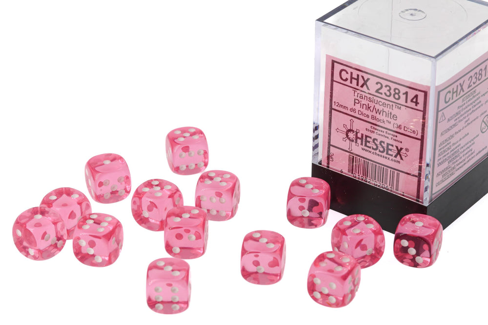 Chessex Translucent Pink/white 36 Dice – D6 – 12mm