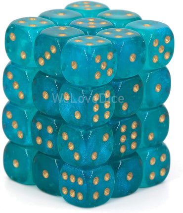 Chessex Borealis Teal/gold 36 Dice – D6 – 12mm