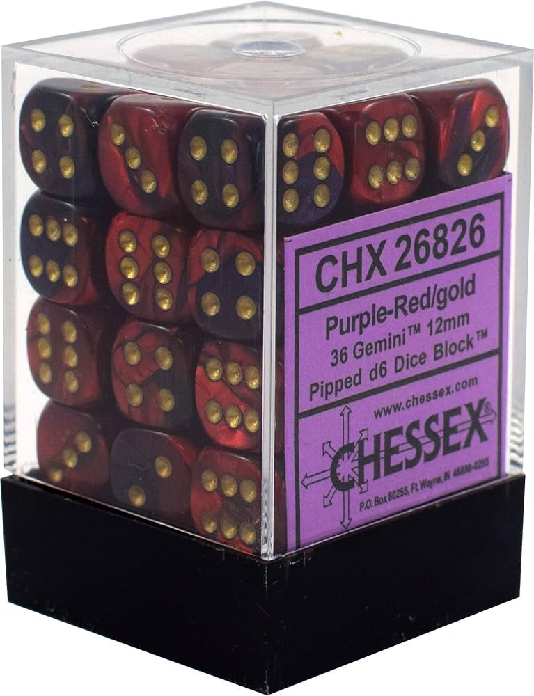 Chessex Gemini Purple-Red/Gold 36 Dice – D6 – 12mm