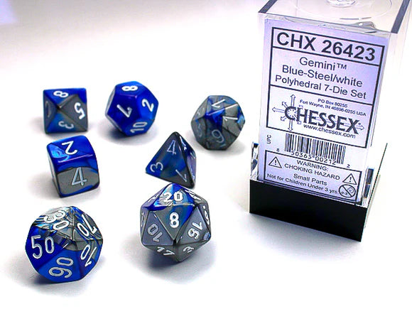 Chessex Gemini Blue-Steel/White 7-Die Set