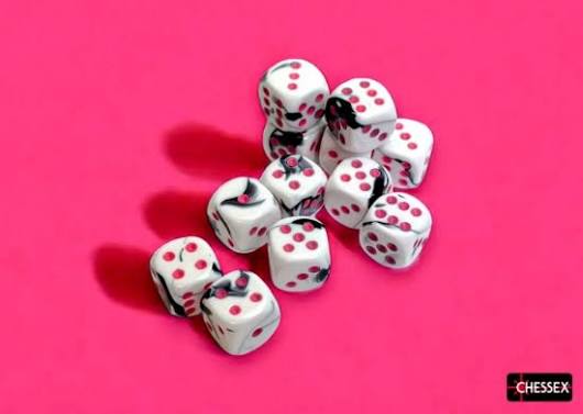 Chessex White Pink/Black Dice Set Includes 12 Dice D6 16mm
