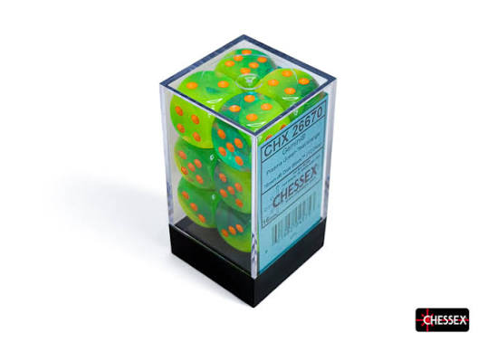 Chessex Plasma Green-Teal/Orange Set Includes 12 Dice D6 16mm