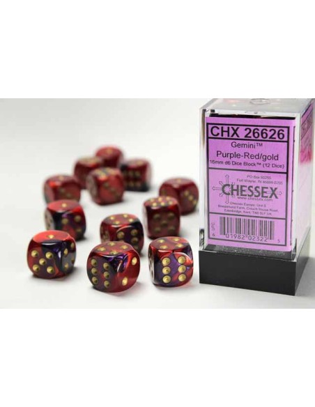 Chessex Gemini Purple-Red/gold Dice Set Includes 12 Dice – D6 – 16mm