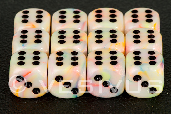Chessex Festive Circus/black Dice Set Includes 12 Dice – D6 – 16mm