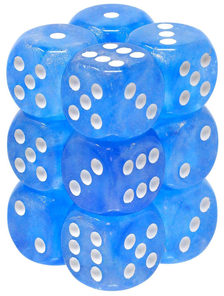 Chessex Borealis Sky Blue/white Set Includes 12 Dice – D6 – 16mm