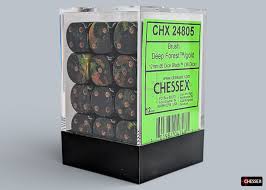 Chessex Brush Deep Forest/gold 36 Dice – D6 – 12mm