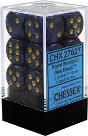 Chessex Scarab Royal Blue/gold Set Includes 12 Dice – D6 – 16mm
