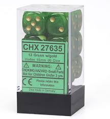 Chessex Vortex Green/gold Set Includes 12 Dice – D6 – 16mm