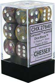 Chessex Festive Carousel/white Set Includes 12 Dice – D6 – 16mm
