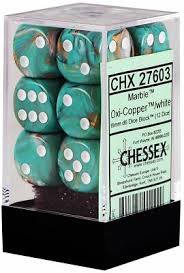 Chessex Marble Oxi-Copper/white Set Includes 12 Dice – D6 – 16mm