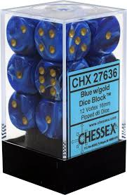 Chessex vortex Blue/gold Set Includes 12 Dice – D6 – 16mm