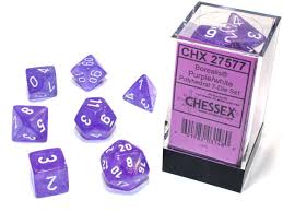 Chessex Borealis Purple/white Polyhedral 7-dice set