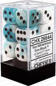 Chessex Gemini Teal-White/black Set Includes 12 Dice – D6 – 16mm