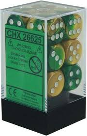 Chessex Gemini Gold-Green/white Set Includes 12 Dice – D6 – 16mm