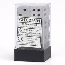 Chessex Frosted Clear/black Set Includes 12 Dice – D6 – 16mm