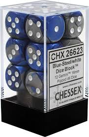 Chessex Gemini Blue-Steel/white Set Includes 12 Dice – D6 – 16mm