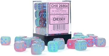 Chessex Gemini Gel Green-Pink/blue 36 Dice – D6 – 12mm