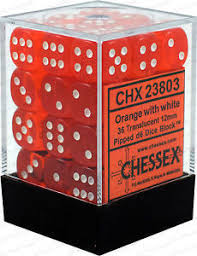 Chessex Translucent Orange/white 36 Dice – D6 – 12mm