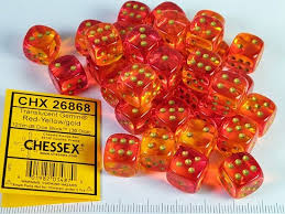 Chessex Gemini Translucent Red-Yellow/Gold 36 Dice – D6 – 12mm