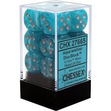 Chessex Cirrus Aqua/silver Set Includes 12 Dice – D6 – 16mm