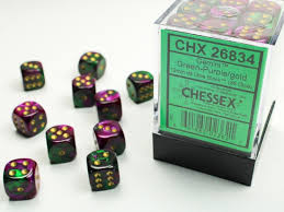 Chessex Gemini Green-Purple/Gold 36 Dice – D6 – 12mm