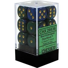 Chessex Gemini Blue-Green/gold Dice Set Includes 12 Dice – D6 – 16mm