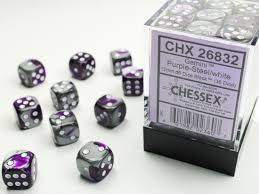 Chessex Gemini Purple-Steel/White 36 Dice – D6 – 12mm