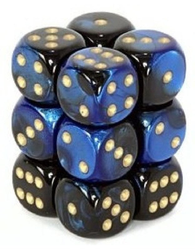 Chessex Gemini Black-Blue/gold Polyhedral Dice Set Includes 12 Dice – D6 – 16mm