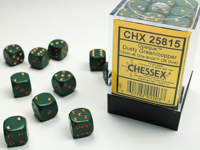 Chessex: Opaque: Dusty Green/Copper D6: 12mm: (36 Dice)