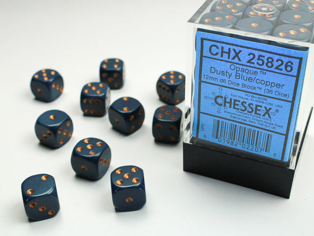 Chessex: Opaque: Dusty Blue/Copper D6: 12mm: (36 Dice)