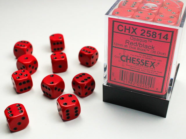 Chessex: Opaque: Red/Black D6: 12mm: (36 Dice)