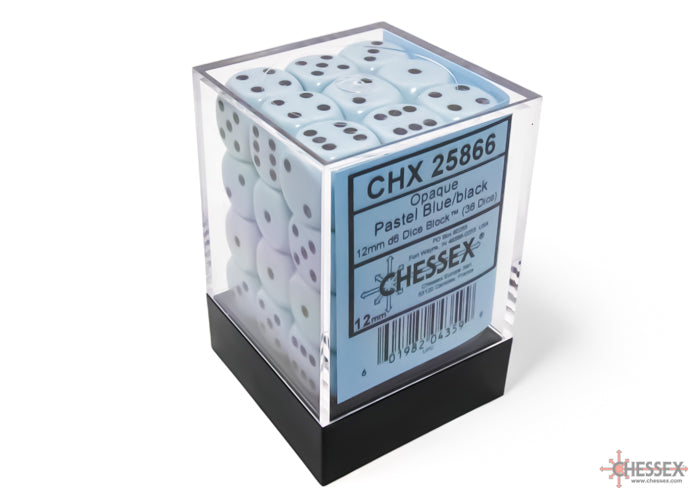 Chessex: Opaque: Pastel Blue/Black D6: 12mm: (36 Dice)