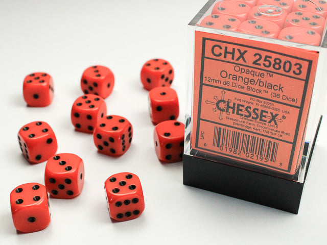 Chessex: Opaque: Orange/Black D6: 12mm: (36 Dice)