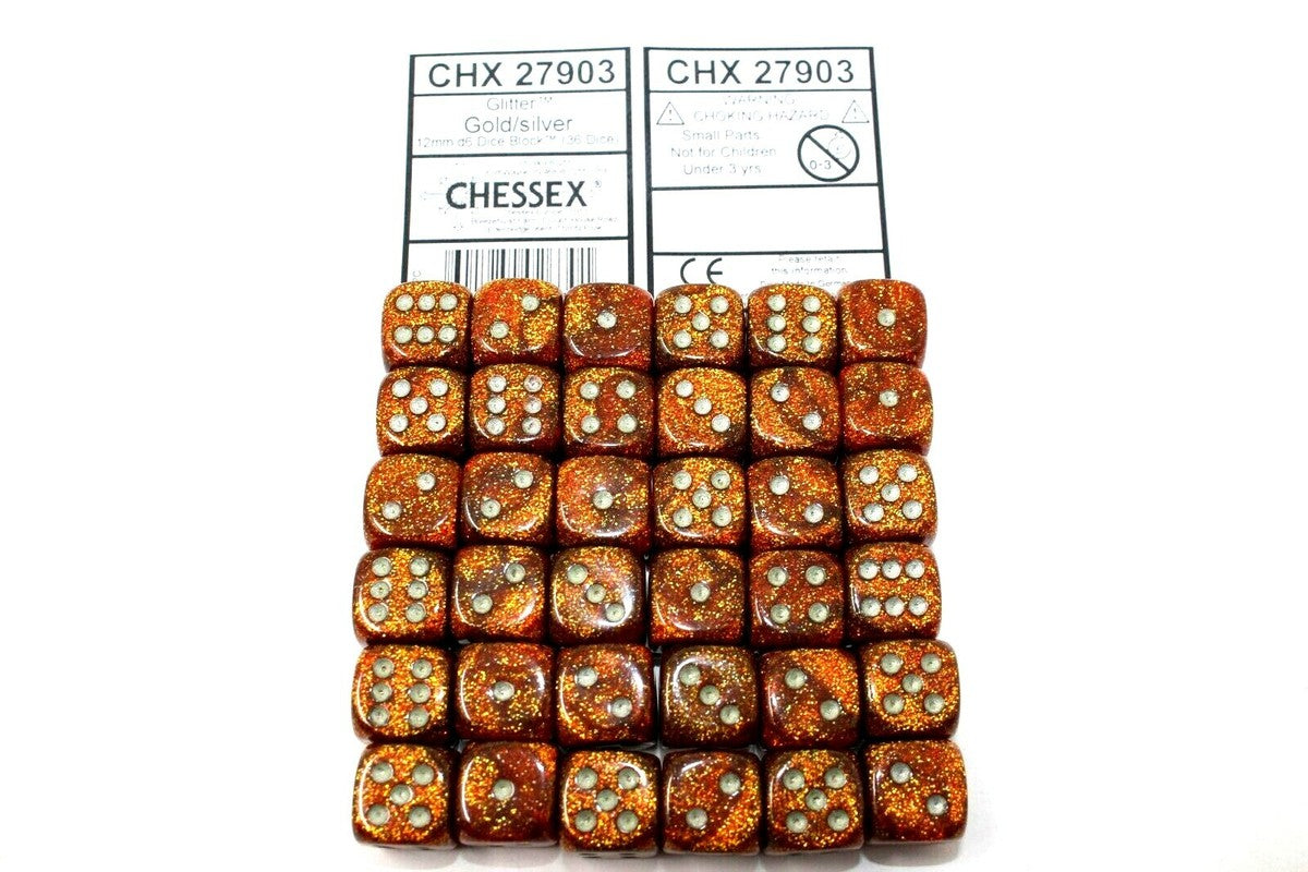 Chessex Glitter Gold/silver 36 Dice – D6 – 12mm