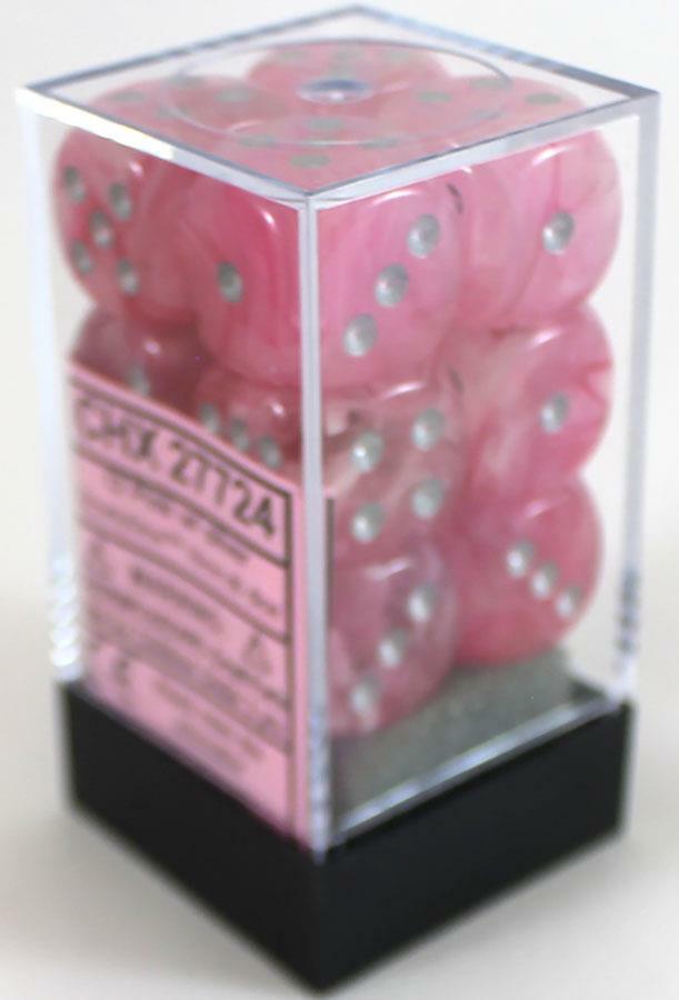 Chessex Nebula Ghostly Glow Pink/silverDice Set Includes 12 Dice – D6 – 16mm