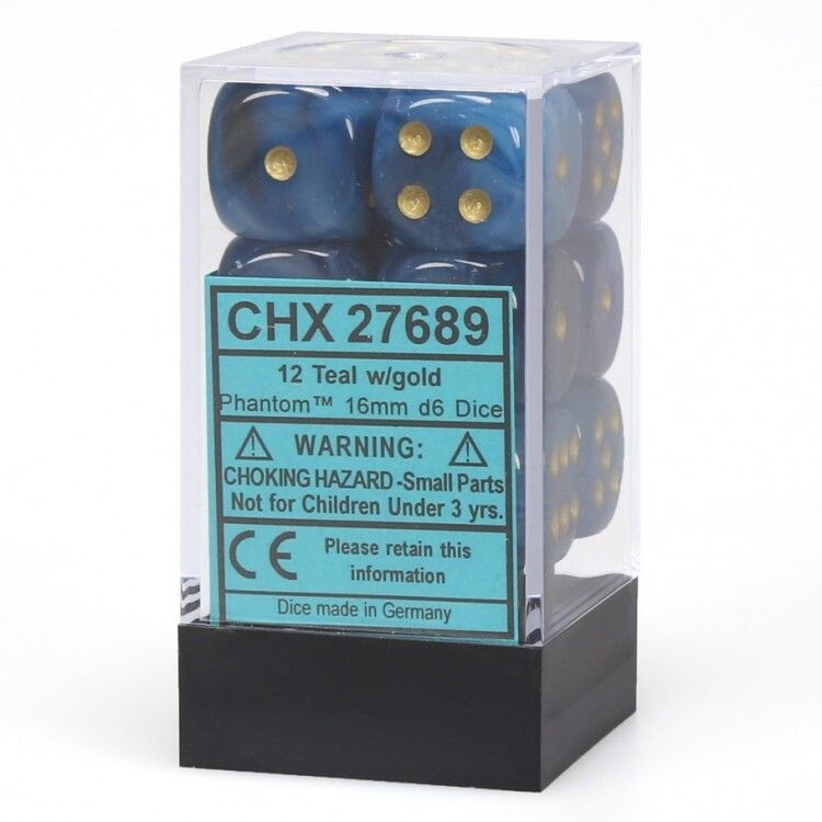 Chessex Phantom Teal/gold Set Includes 12 Dice – D6 – 16mm