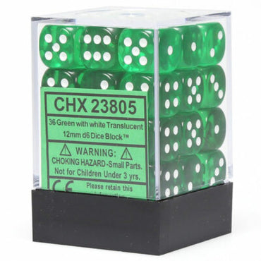 Chessex Translucent Green/white 36 Dice – D6 – 12mm