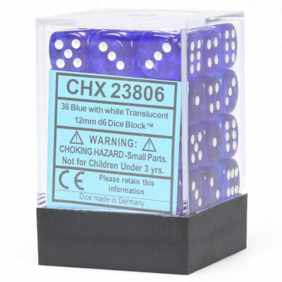 Chessex Translucent Blue/white 36 Dice – D6 – 12mm