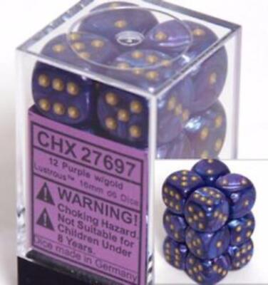 Chessex Lustrous Purple/gold Set Includes 12 Dice – D6 – 16mm