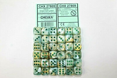 Chessex Marble Green/dark green 36 Dice – D6 – 12mm